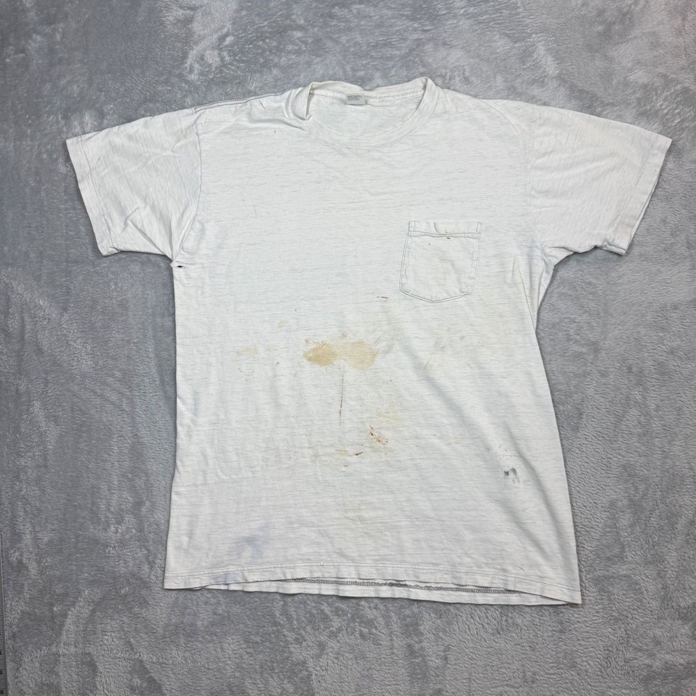 VTG Towncraft Pocket T Shirt Mens XL White Faded Distressed Stained Workwear 80s
